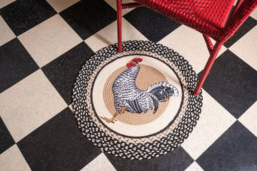 Rooster Design Round Braided Jute Rug 27